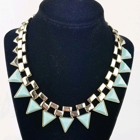 Gold & Mint Green Pyramid Necklace - Picture 2 of 9